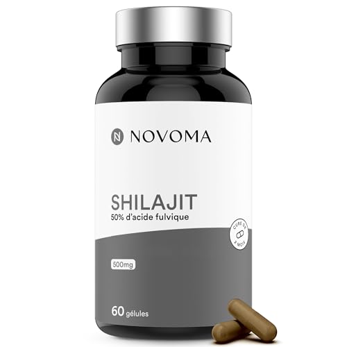 NOVOMA Shilajit Pure 500mg, 50% Ácidos Fúlvicos, Inmunidad, 60 Cápsulas, Curado de 2 meses, Fabricado en Francia
