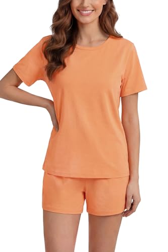Image of LUBOT Pajamas for Women Set Bamboo Viscose with Cotton Cooling Soft 2 Piece PJ Sets Short Sleeve Nightwear S-2XL