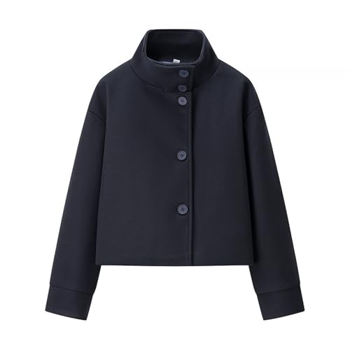 Generisch Wollmantel Damen Winter Mit Knöpfen Wintermantel Damen Kurz Warm Übergangsjacke Elegant Stehkragen Winterjacke Dicke Wolljacke Frauen Kurzmantel Wolle Trenchcoat...