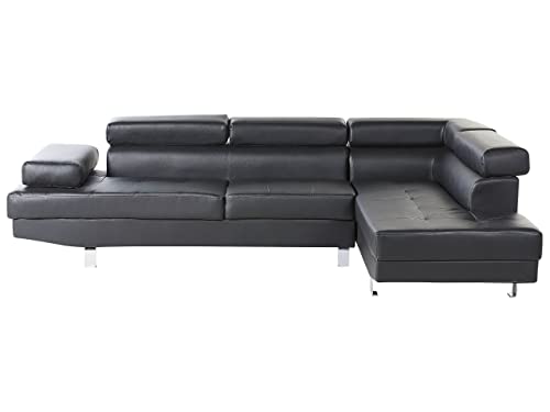 Canapé d'Angle Design en Cuir PU Noir avec Appuis-têtes Réglables pour Salon Moderne Beliani