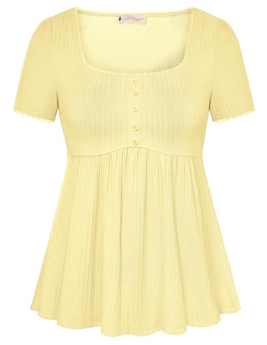 Image of Belle Poque Women's Summer Cute Tops Short Sleeve Babydoll Peplum Top 2026 Square Neck Casual Shirts Teen Top Tee