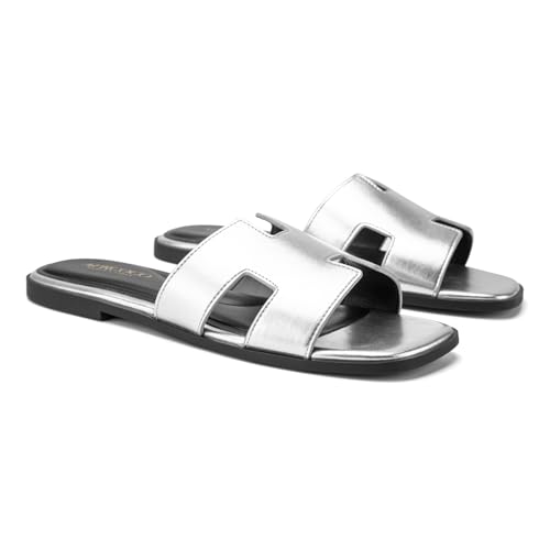 Image of AprCoco Women's Flat Sandals Dressy Classic H-Band Flats Sandals Summer Beach Vacations Slide Sandals