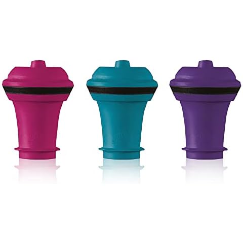 Vacu Vin Wine Saver Vacuum Stoppers - Set of 3 - Multicolor - for Wine Bottles - Keep Wine Fresh for Up to a Week with Airtight Seal - Compatible with Vacu Vin Wine Saver Pump Cover