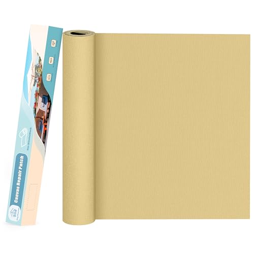 KING MOUNTAIN Canvas Repair Patch 16×30 Inch Self-Adhesive Waterproof Fabric Patch for Sofas, Tents, Furniture,Tote Bags, Car Seats (Beige-1)