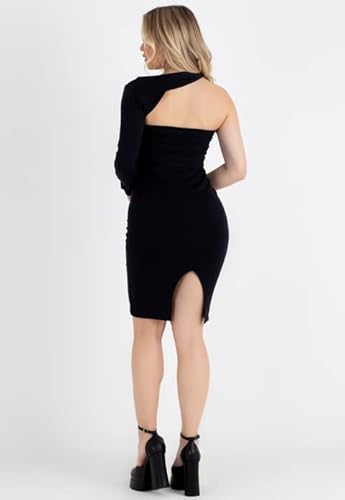 Vestido Curto Barcelona Manga Longa Unica Luxury Balada Decote Ombro Nu Festa Com Fenda REF: UN6 (G,