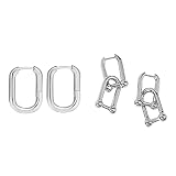 2 Pairs Silver Hoop Earrings Chunky Gold Hoop Earrings U Shape Chain Link Earrings Oval Hoop Earring