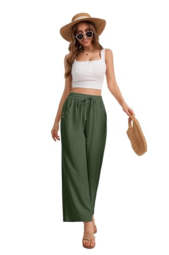 Image of KICZOY Women Flowy Pants Drawstring Waist Wide Leg Palazzo Beach Pants Loose Fit with Pockets