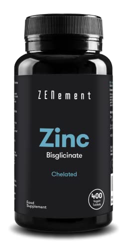 Zenement | Zinc, 25 mg (Bisglicinato), Alta dosificación, 400 Comprimidos | Quelado de Zinc | Antioxidante, ayuda al sistema inmunológico, piel, cabello y vista | Vegano