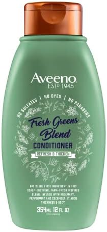 Aveeno, Fresh Greens Blend Sulfate-Free Conditioner with Rosemary, Peppermint & Cucumber to Thicken & Nourish, Clarifying & Volumizing for Thin or Fine Hair, Paraben-Free, 12oz