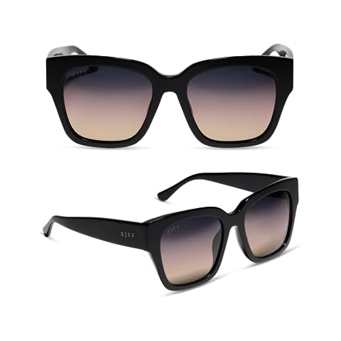 DIFF Bella II Oversized Designer Square Sunglasses for Women UV400 Protection, Black Trendy Fashion Frames Cover