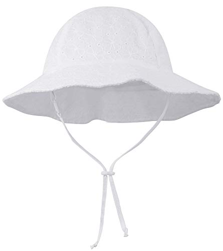 ThunderCloud Baby 50+ UPF Sun Protective Wide Brim Bucket Hat,White Flower,0-12 Months - Thumbnail 3