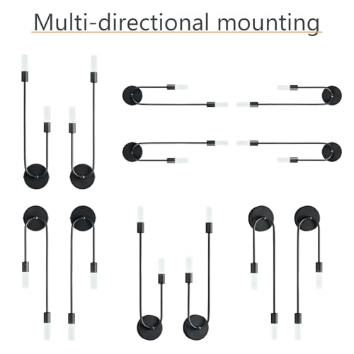 Image of Black Wall Sconces Set of Two U Shape 2 Light 6000K LED Wall Sconce Dimmable Bathroom Sconces Modern Sconces Wall Lighting for Bedroom Hallway Wall Light Fixtures Indoor