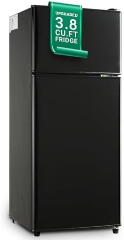 Compact Refrigerator, Double Door Refrigerator with Freezer, 3.8 Cu.Ft Apartment Size Refrigerator with 7 Adjustable Thermostat Suitable for Apartments, LED Lights, Black 2 311NWUY6DIL. AC