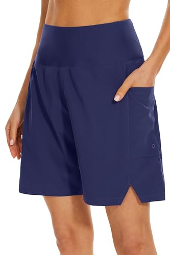 JENEARY Women's 7" Swim Board Shorts High Waisted Tummy Control Quick Dry Bermuda Swimming Long Bottoms