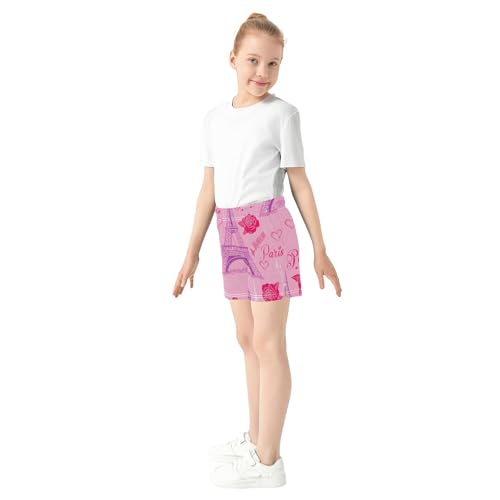 Girls Lounge Shorts EiffelTower Rose Pink Print Summer Activewear Comfy Athletic Pajama Bottoms Kids Teens, X-Small4