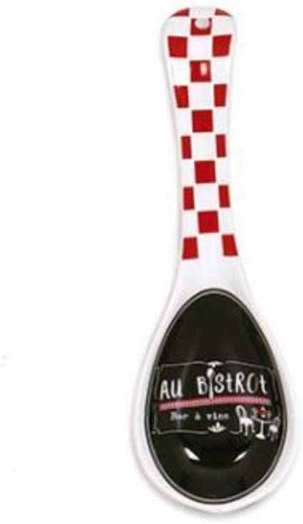 Ceramic Spoon Rest with Black/Red French Bistro Design - 9.25"
