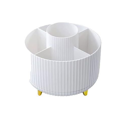 Makeup Brush Holder, 360 Rotatable Cosmetic Organiser, Acrylic Make Up Brush Storage Pot with 5 Compartment, Rotating Cosmetics Brush Storage Containers For Vaniry Dressing Table,Drawer,Pen (B)