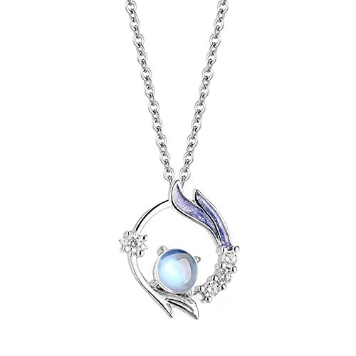 Collier Pierre de Lune en Argent S925 pour Femme et Adolescente