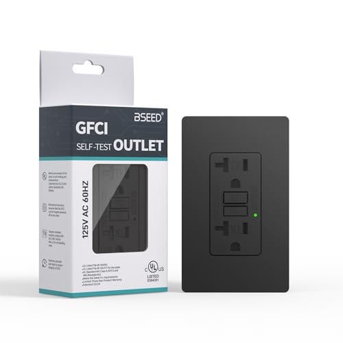 BSEED GFCI Outlet 20 Amp, Self-Test GFI Electrical Outlet with LED Indicator, Weather & Tamper Resistant GFCI Receptacle, Ground Fault Circuit Interrupters with Wall Plate, UL Listed, Black
