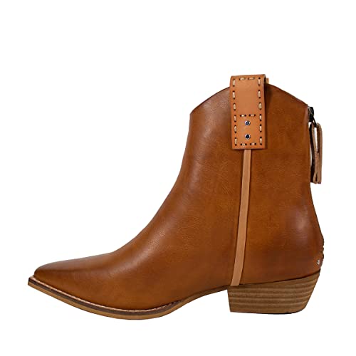 Free Reign Women Western Boots Stacked Heel Back Zipper Square Toe Ankle Booties2