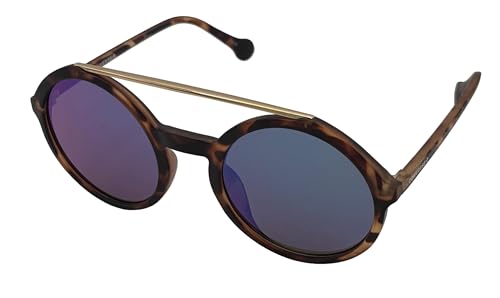 Converse Womens Matte Tortoise Plastic Round Sunglass, Blue Flash Lens H086