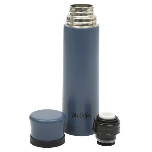 Mr. Coffee Silverleaf 23 oz Stainless Steel Thermal Bottle – Double Wall Vacuum Insulated Travel Mug with Leak-Proof Lid, Blue – Hot & Cold Beverage Flask for Work, Commute, or Camping