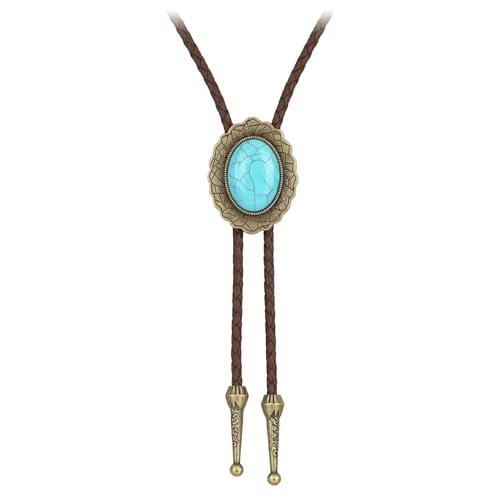YAFIYGI Bolo Tie for Men Western Brown Leather Necklace with Turquoise Accent Style Cowboy Neck Ties for Mens Western Outfits Classic Women Rodeo Accessory