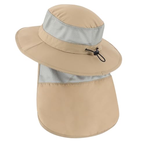 Image of Home Prefer UPF50+ Kids Girls Boys Sun Hat Wide Brim Fishing Hat with Neck Flap Adventure Beach Safari Sun Protection Cap