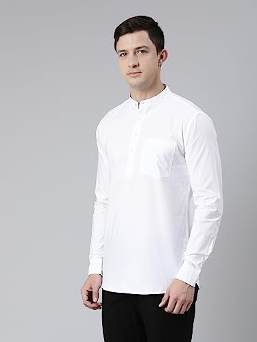 Image of KRYPTIC Men's Full Sleeve Regular Fit Short Kurta in Premium Pure Cotton with Patch Pocket and Mandarin Collar - Perfect Blend of Style and Comfort