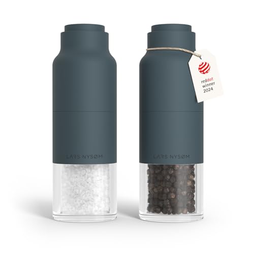 Image of LARS NYSOM Salt and Pepper Grinder Set, Stainless Steel Manual Salt and Pepper Mills, Adjustable Ceramic Grinder, Design Spice Shakers (Stone Blue)