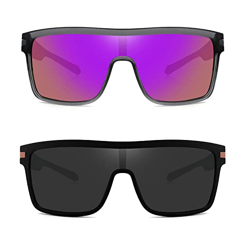 2 Pack Flat Top Polarized Sports Sunglasses Outdoor Cycling Glasses with Polarized Lens, Square sunglasses2