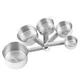 FUNOMOCYA 5pcs Measuring Cup and Spoon Set Kitchen Stainless Steel Measuring Tools Rustproof Baking Spoons