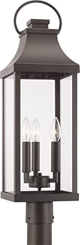 Capital Lighting 946432OZ Bradford Clear Glass Outdoor Post Lantern, 3-Light 180 Total Watts, 27" H x 8" W, Oiled Bronze