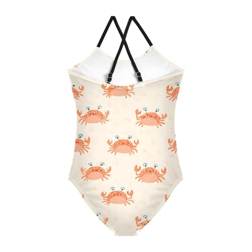 Orange Crab Pattern Girls One Piece Swimsuits Summer Quick Dry Beach Bathing Suit2
