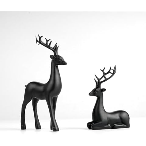 2 Pcs Christmas Reindeer Sculpture, Resin Deer Christmas Decoration, Matte Black Resin Elk Statues for Home Decor, Ideal for Living Room, Bedroom, Office, Bookshelf, and Desk Ornaments Cover