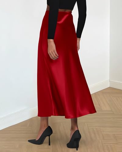 Image of BTFBM 2026 Summer Womens Skirts Silk Elegant High Waist Flowy Long Satin A-Line Midi Skirt Cocktail Wedding Party