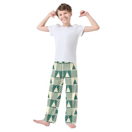 ZZKKO Beige Christmas Trees Green Gingham Boys Pants for Kids Jogger Pants with Pockets S-XL2
