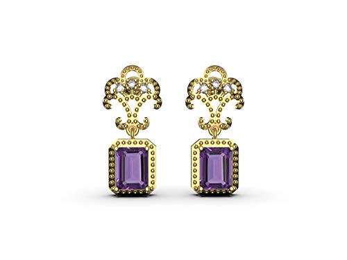 Raw Amethyst Emerald Cut Dangle Earrings / 14K Gold And Sterling Silver Amethyst And Diamond Earrings For Women And Girls (Rose-Gold, 14K) #TOP4