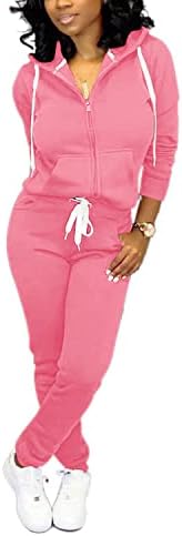 FANDEE Women's Casual 2 Piece for Women Tracksuit Set Zipper Hoodie Sweatsuits Tracksuits with Pockets Pink 4XL