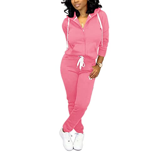 Fandee Women's Casual 2 Piece For Women Tracksuit Set Zipper Hoodie Sweatsuits Tracksuits With Pockets Pink 4Xl #TOP3