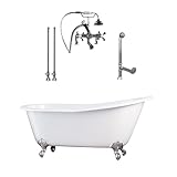 67' Cast Iron Clawfoot Slipper Tub with Chrome Deck Mount Plumbing Package- 'Clay'