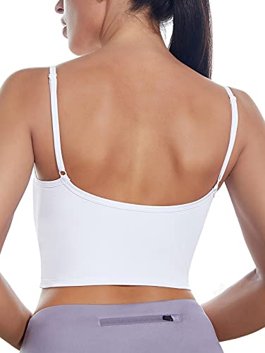 VUTRU Longline Padded Sports Bras Women Cropped Workout Tank Tops Gym Yoga Crop Top Cami White