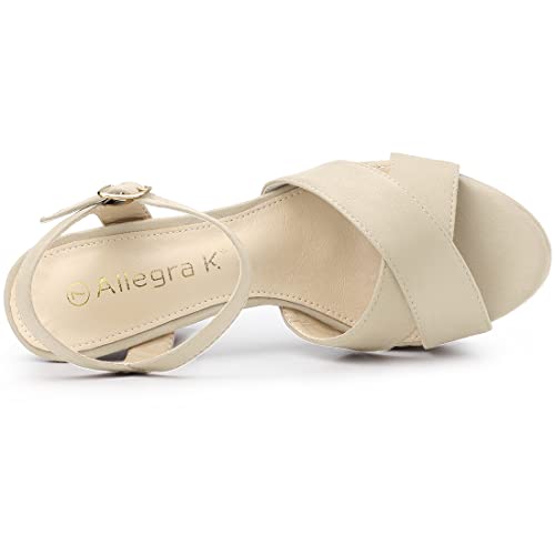 Allegra K Women's Platform Chunky Heel Ankle Strap Beige Sandals 7.5 M US4