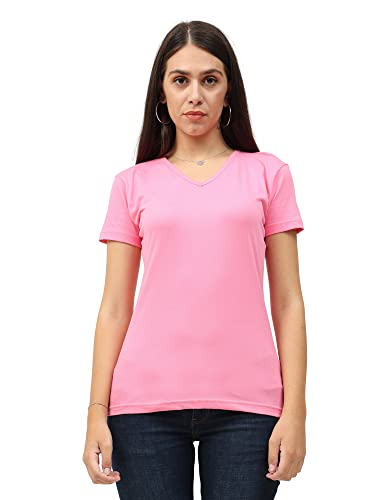 Image of FLEXIMAA Women's Cotton Plain V Neck Half Sleeve T-Shirt