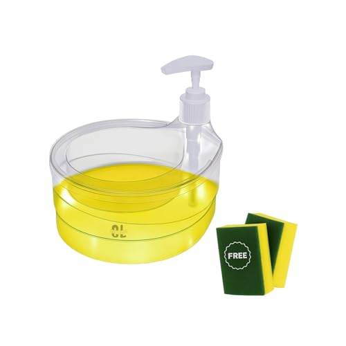Image of Plastic Double Layer Liquid Soap Dispenser for Kitchen | Double Layer Soap Pump with Sponge Holder | Dishwasher Liquid Holder for Bathroom & Kitchen Sink Accessories