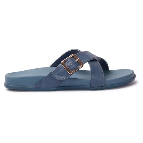 Image of ELLE Women's Flats Slip-On Sandals with Buckle Detail