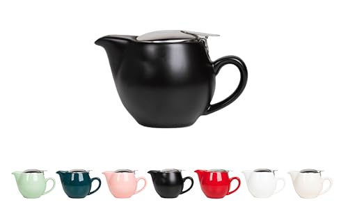 TAKEYユニバーサルティーポット セラミックティーポット蓋が落ちない 片手で注げる急須(スーパーステンレス茶こし付)容量約350ml (ブラック)