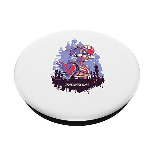 Cool Cyber Cyborg City urban man Cyborg PopSockets Swappable PopGrip, Black - Image 2
