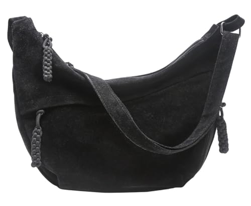 Faux Suede Crescent Bag Crossbody Purse for Women Large Slouchy Suede Shoulder Bags Tote Handbag Travel Work Hobo Purses