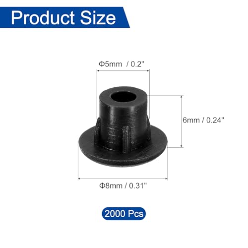 Image of uxcell 2000Pcs Screw Hole Plugs, 5mm(3 /16 inch) Dia Plastic Round Button Plugs Snap in Locking Hole Covers Flush Type Caps for Furniture Cabinet, Black